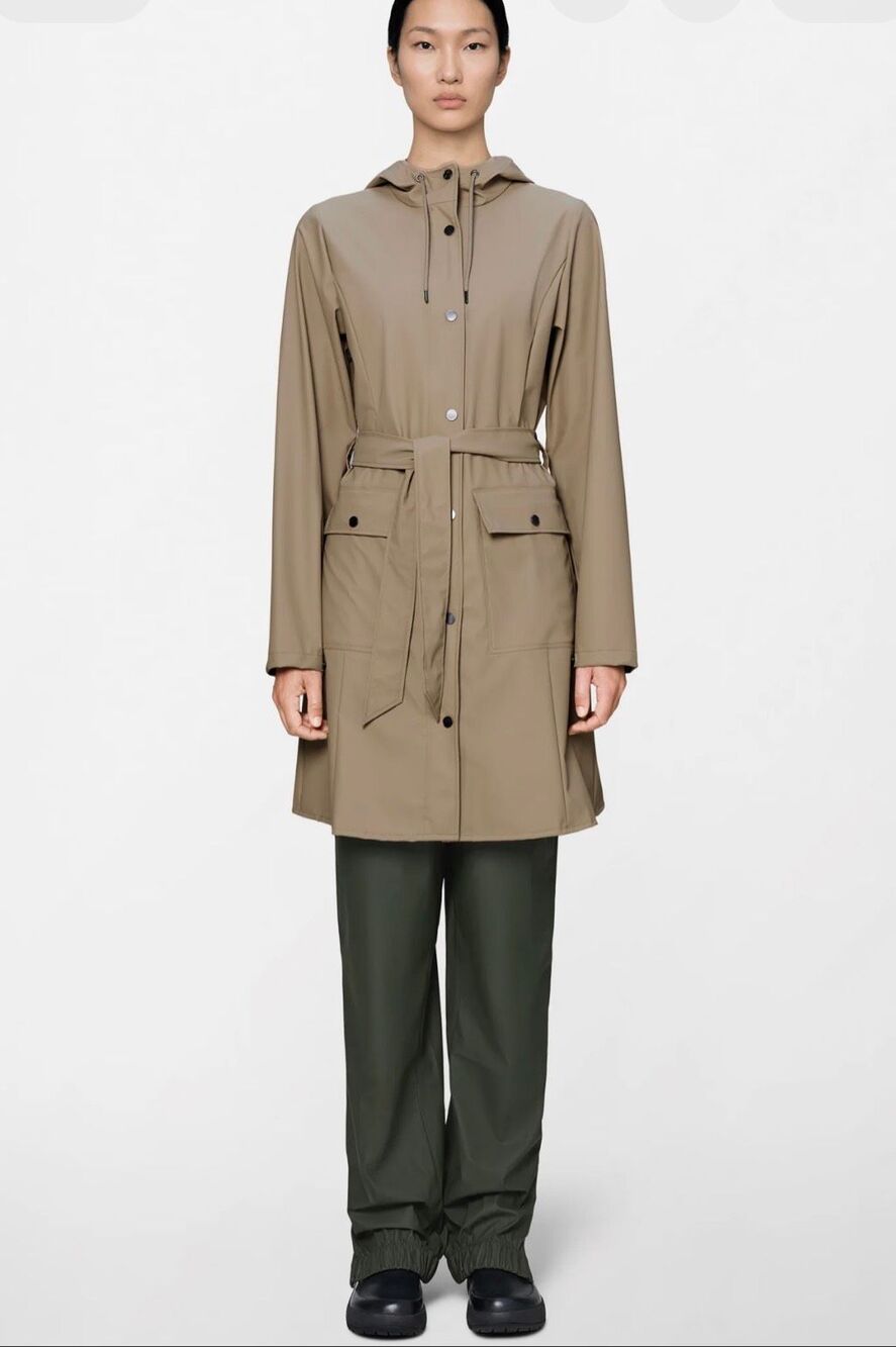 Rains Curve Long Jacket in Sand Size XL